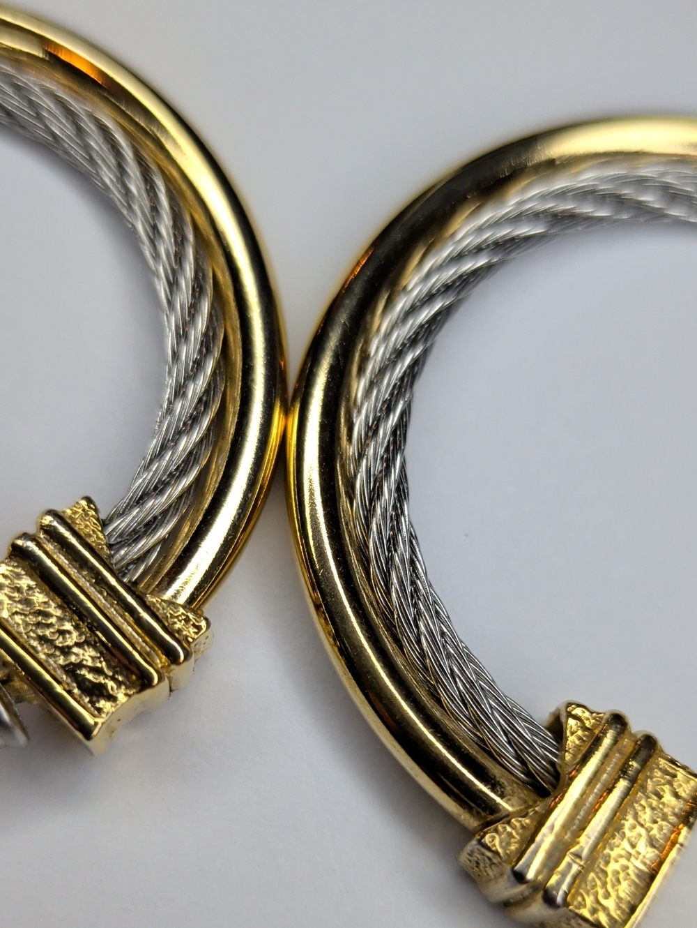 Women's Hoop Earrings Twisted Rope & Cable Silver Gold Tone Two Tone 1.75" - Picture 7 of 9